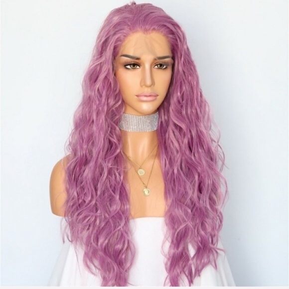 ?CELINE 22” PURPLEISH NATURAL WAVE LACEFRONT WIG
